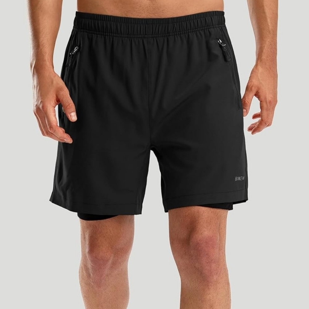 Men's Black 3D Padded Loose Fit Performance Shorts Zipper Pockets